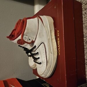 Kids White and Red High-Top Sneakers